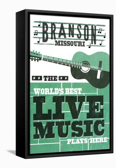 Branson, Missouri - Horizontal Guitar - Teal Screenprint-Lantern Press-Framed Stretched Canvas