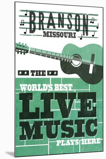 Branson, Missouri - Horizontal Guitar - Teal Screenprint-Lantern Press-Mounted Art Print