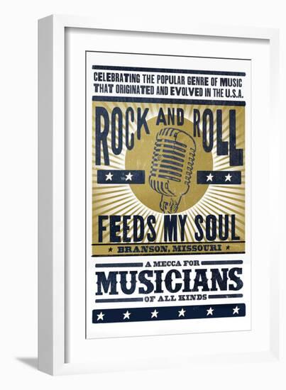 Branson, Missouri - Microphone - Blue and Gold Screenprint-Lantern Press-Framed Art Print