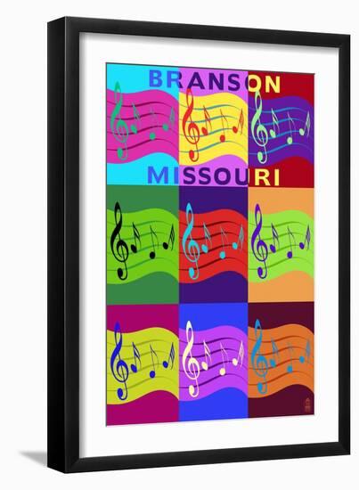 Branson, Missouri - Music Notes Pop Art-Lantern Press-Framed Art Print