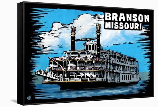 Branson, Missouri - Paddle Wheeler Scratchboard-Lantern Press-Framed Stretched Canvas