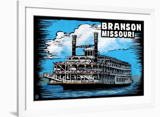 Branson, Missouri - Paddle Wheeler Scratchboard-Lantern Press-Framed Art Print