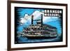 Branson, Missouri - Paddle Wheeler Scratchboard-Lantern Press-Framed Art Print