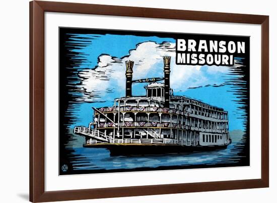 Branson, Missouri - Paddle Wheeler Scratchboard-Lantern Press-Framed Art Print