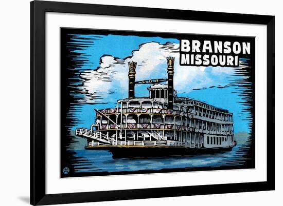 Branson, Missouri - Paddle Wheeler Scratchboard-Lantern Press-Framed Art Print