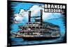 Branson, Missouri - Paddle Wheeler Scratchboard-Lantern Press-Mounted Art Print