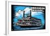 Branson, Missouri - Paddle Wheeler Scratchboard-Lantern Press-Framed Art Print