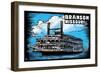 Branson, Missouri - Paddle Wheeler Scratchboard-Lantern Press-Framed Art Print