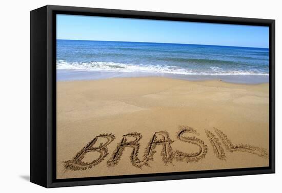 Brasil Written On Sandy Beach-viperagp-Framed Stretched Canvas
