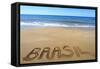 Brasil Written On Sandy Beach-viperagp-Framed Stretched Canvas