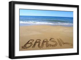 Brasil Written On Sandy Beach-viperagp-Framed Art Print