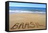 Brasil Written On Sandy Beach-viperagp-Framed Stretched Canvas