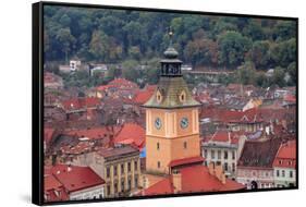 Brasov, Romania. Rooftops and city from hilltop. Clock tower.-Emily Wilson-Framed Stretched Canvas