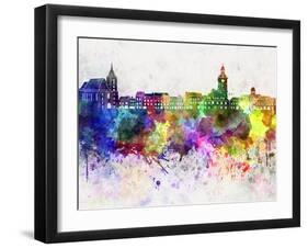 Brasov Skyline in Watercolor Background-paulrommer-Framed Art Print