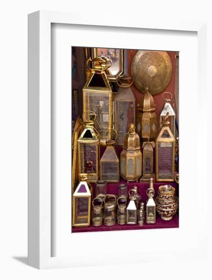 Brass and Copper Lanterns for Sale in the Street of the Medina, Marrakech, Morocco, North Africa-Guy Thouvenin-Framed Photographic Print