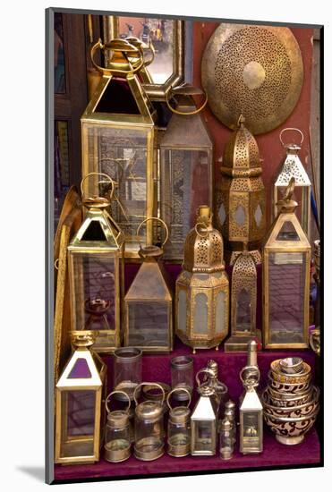 Brass and Copper Lanterns for Sale in the Street of the Medina, Marrakech, Morocco, North Africa-Guy Thouvenin-Mounted Photographic Print