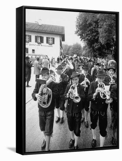 Brass Band Playing For Bavarian Wedding Procession-Stan Wayman-Framed Stretched Canvas