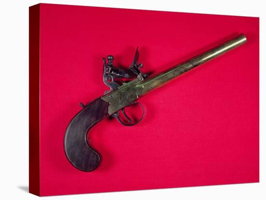 Brass-Barrelled Sea Service Boarding Pistol, Flintlock, C.1750 (Wood and Metal)-English-Stretched Canvas