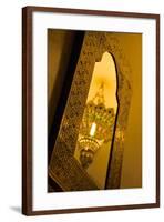 Brass Ceiling Lamp, Reflected in Typical Mirror, Marrakech, Morocco, North Africa, Africa-Guy Thouvenin-Framed Photographic Print