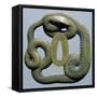 Brass Tsuba, Engraved, Pierced and Damascened, Depicting Snake Coiled around Itself, Japan-null-Framed Stretched Canvas