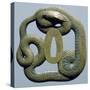 Brass Tsuba, Engraved, Pierced and Damascened, Depicting Snake Coiled around Itself, Japan-null-Stretched Canvas