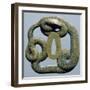 Brass Tsuba, Engraved, Pierced and Damascened, Depicting Snake Coiled around Itself, Japan-null-Framed Giclee Print