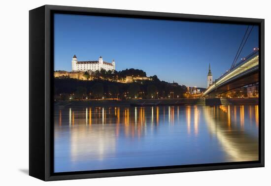 Bratislava Castle, St Martin's Cathedral and New Bridge at Dusk, Bratislava, Slovakia-Ian Trower-Framed Stretched Canvas