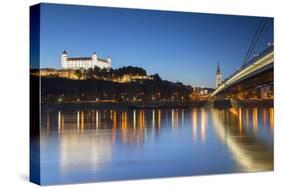 Bratislava Castle, St Martin's Cathedral and New Bridge at Dusk, Bratislava, Slovakia-Ian Trower-Stretched Canvas