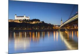 Bratislava Castle, St Martin's Cathedral and New Bridge at Dusk, Bratislava, Slovakia-Ian Trower-Mounted Premium Photographic Print