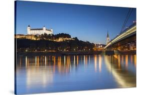 Bratislava Castle, St Martin's Cathedral and New Bridge at Dusk, Bratislava, Slovakia-Ian Trower-Stretched Canvas