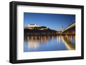 Bratislava Castle, St Martin's Cathedral and New Bridge at Dusk, Bratislava, Slovakia-Ian Trower-Framed Photographic Print