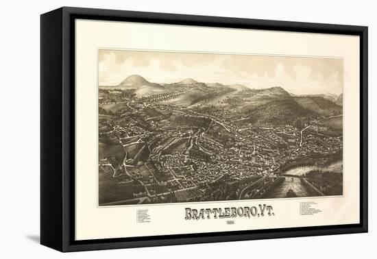 Brattleboro, Vermont - Panoramic Map-Lantern Press-Framed Stretched Canvas