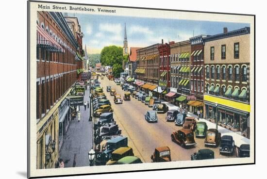 Brattleboro, Vermont, View of Main Street-Lantern Press-Mounted Art Print