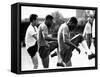 Brazil and Santos Football Star Pele Walks Along Tarmac Arriving at Ringway from London Airport-null-Framed Stretched Canvas