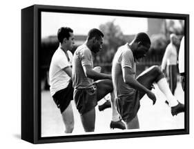 Brazil and Santos Football Star Pele Walks Along Tarmac Arriving at Ringway from London Airport-null-Framed Stretched Canvas