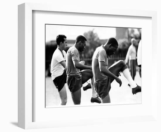 Brazil and Santos Football Star Pele Walks Along Tarmac Arriving at Ringway from London Airport-null-Framed Photographic Print