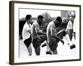 Brazil and Santos Football Star Pele Walks Along Tarmac Arriving at Ringway from London Airport-null-Framed Photographic Print