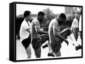Brazil and Santos Football Star Pele Walks Along Tarmac Arriving at Ringway from London Airport-null-Framed Stretched Canvas