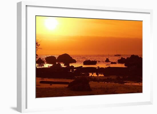 Brazil, Bahia, Island Morro De Sao Paulo, Beach, Rock, Sea, Sunset-Chris Seba-Framed Photographic Print
