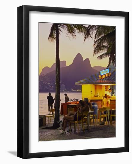 Brazil, City of Rio de Janeiro, Beach Bar at the Ipanema Beach with a view of the Morro Dois Irmaos-Karol Kozlowski-Framed Photographic Print