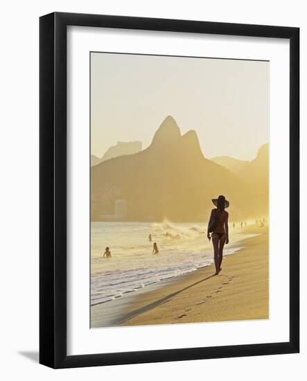 Brazil, City of Rio de Janeiro, Ipanema Beach and Morro Dois Irmaos at sunset.-Karol Kozlowski-Framed Photographic Print