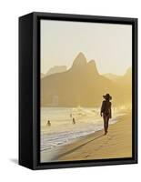 Brazil, City of Rio de Janeiro, Ipanema Beach and Morro Dois Irmaos at sunset.-Karol Kozlowski-Framed Stretched Canvas