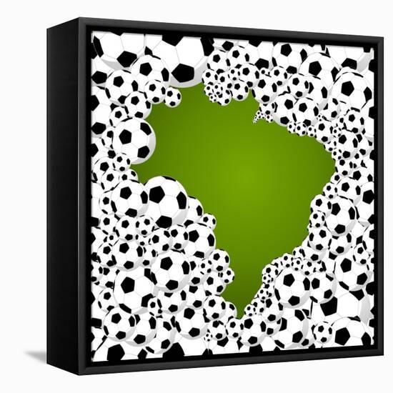 Brazil Country Shape Soccer Balls-cienpies-Framed Stretched Canvas