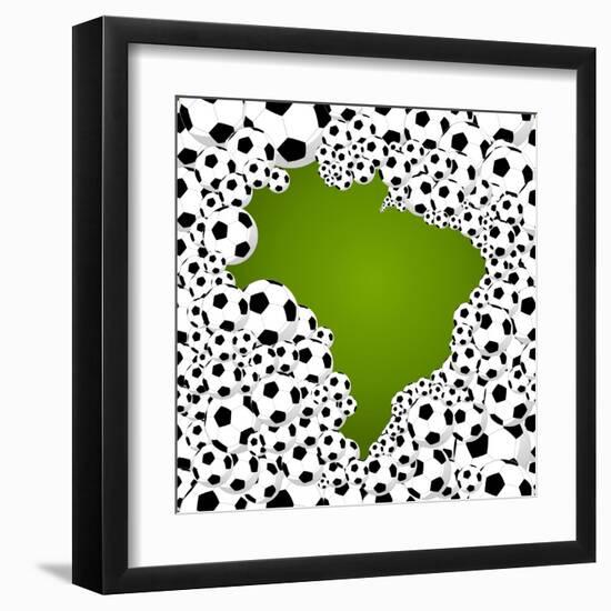 Brazil Country Shape Soccer Balls-cienpies-Framed Art Print