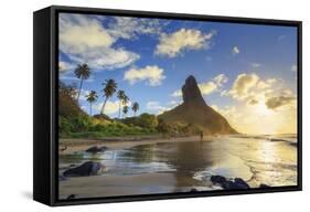 Brazil, Fernando De Noronha, Conceicao Beach with Morro Pico Mountain in the Background-Michele Falzone-Framed Stretched Canvas
