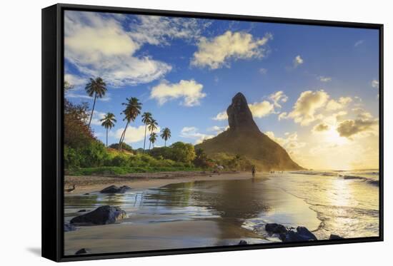 Brazil, Fernando De Noronha, Conceicao Beach with Morro Pico Mountain in the Background-Michele Falzone-Framed Stretched Canvas