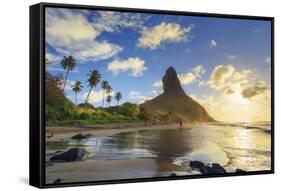 Brazil, Fernando De Noronha, Conceicao Beach with Morro Pico Mountain in the Background-Michele Falzone-Framed Stretched Canvas