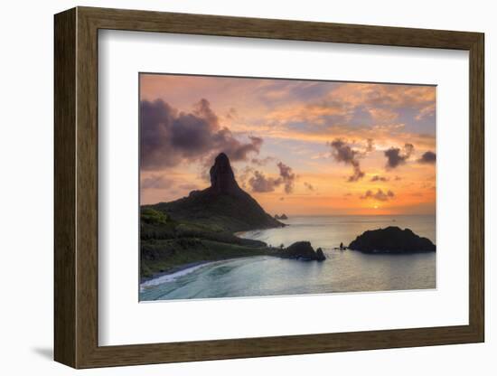 Brazil, Fernando De Noronha, Conceicao, Meio and Cachorro Beach with Morro De Pico Mountain-Michele Falzone-Framed Photographic Print