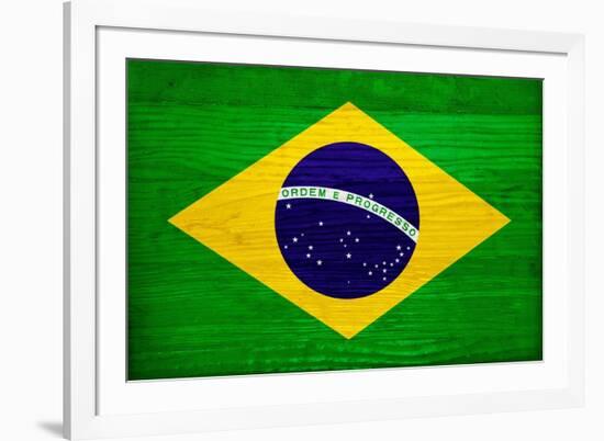 Brazil Flag Design with Wood Patterning - Flags of the World Series-Philippe Hugonnard-Framed Art Print