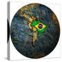 Brazil Flag On Globe Map-michal812-Stretched Canvas